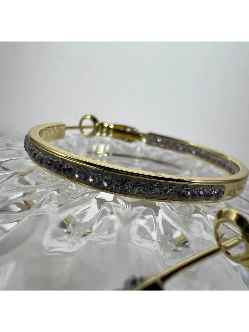 Gold Hoop Earrings With Rhinestone Detailing ATI BRCH - Picture 3 of 3